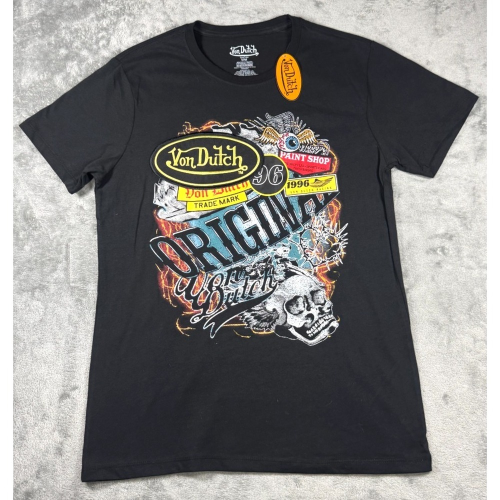 Von Dutch Original Paint Shop Skull Graphic T-Shirt Black Men's Medium PO1149157